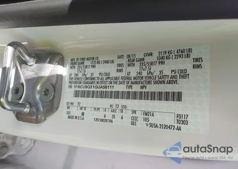 2016 Ford Escape Se from USA, damaged, VIN 1FMCU9GX1GUA58111